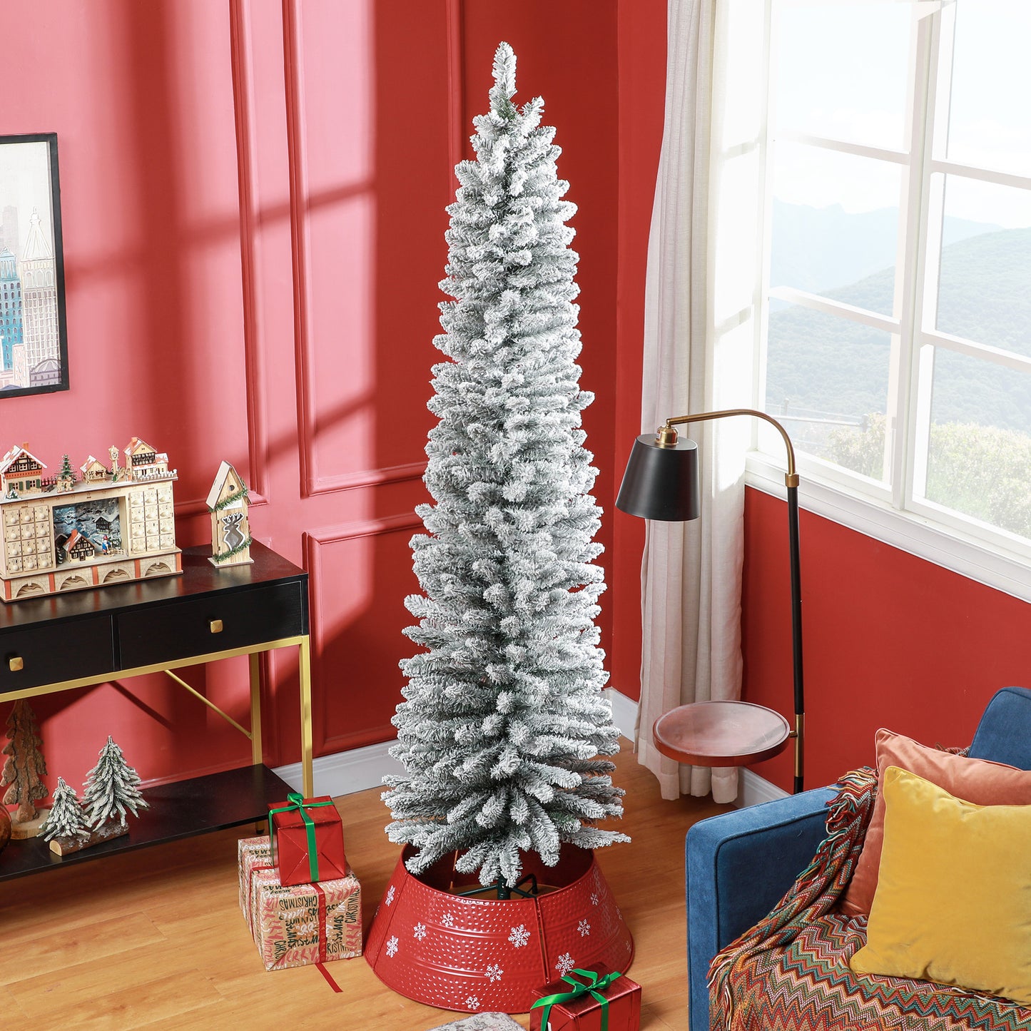 7ft Slim Christmas Tree Artificial - White Frosted Green  405 Tips