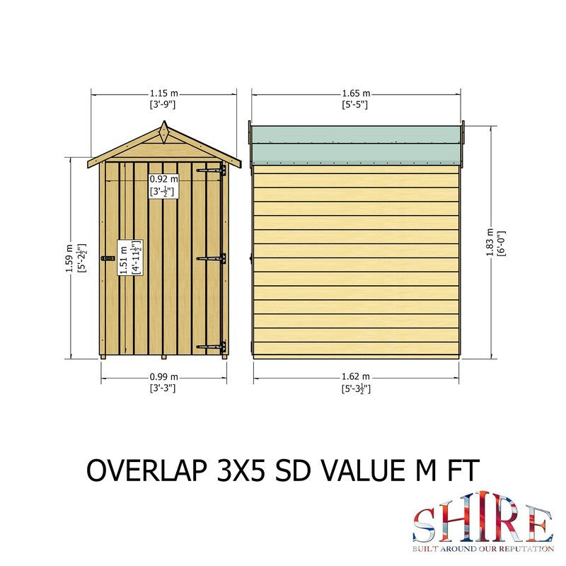 Shire 5' 3" x 3' 2" Apex Shed - Budget Dip Treated Overlap