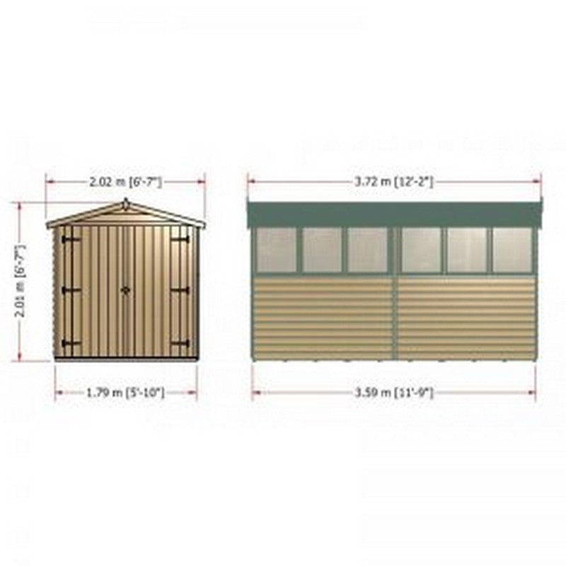 Shire Shire Ashworth 6' 7" x 12' 2" Apex Shed - Premium Coated Overlap