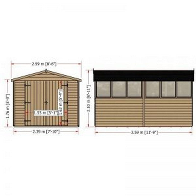 Shire Shire Value 8' 5" x 11' 9" Apex Shed - Premium Coated Overlap