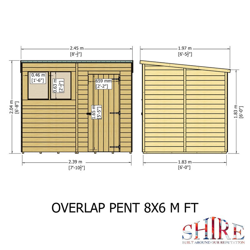 Shire Shire Value 8' 1" x 6' 6" Pent Shed - Premium Coated Overlap