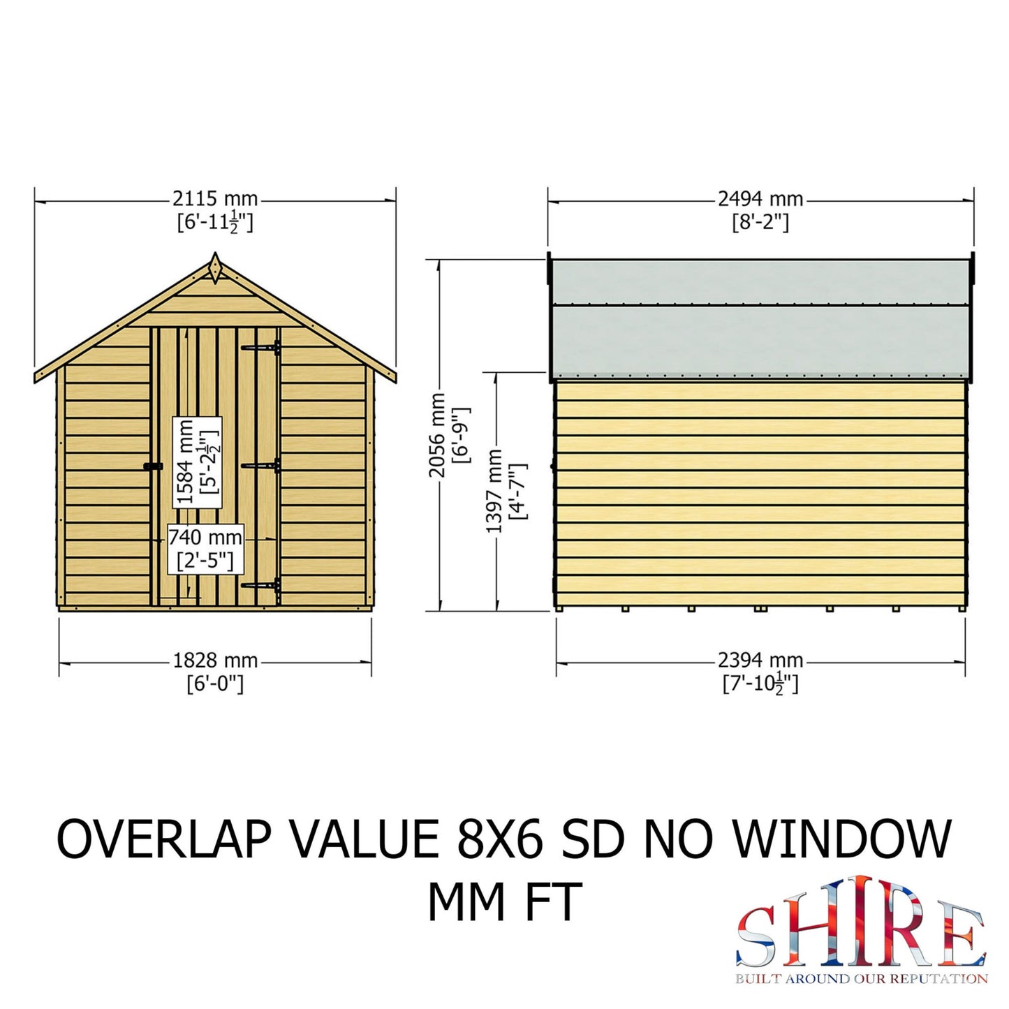 Shire Canterbury 6' 5" x 8' 1" Apex Shed - Premium Pressure Treated Overlap