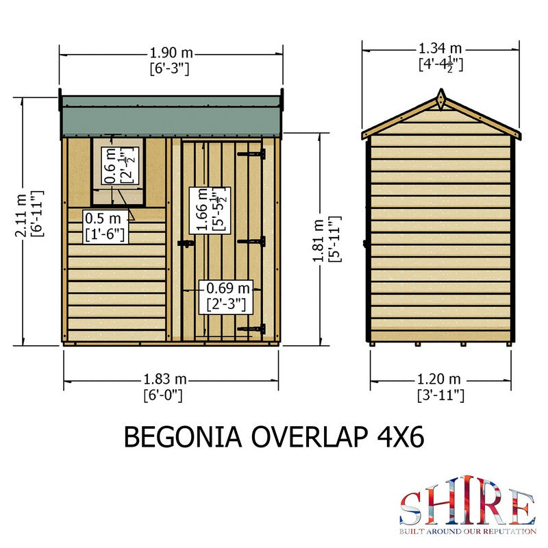 Shire Shire Ashworth 6' 2" x 4' 4" Reverse Apex Shed - Premium Pressure Treated Overlap