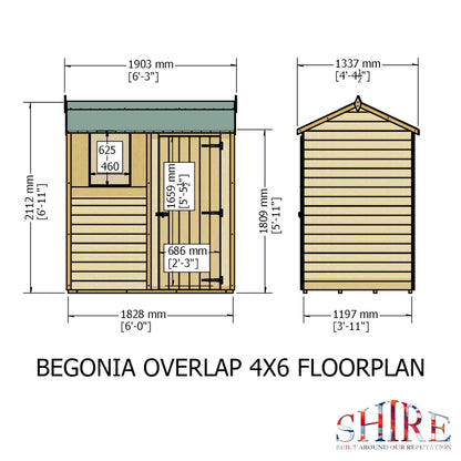 Shire Ashworth 6' 2" x 4' 4" Reverse Apex Shed - Premium Pressure Treated Overlap