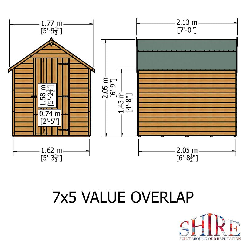 Shire Shire Wiltshire 5' 9" x 6' 11" Apex Shed - Premium Pressure Treated Overlap