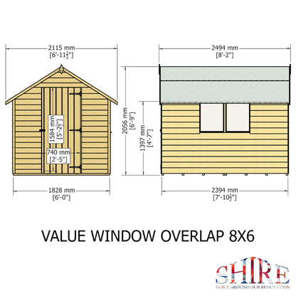 Shire Cambridge 6' x 8' 1" Apex Shed - Premium Pressure Treated Overlap