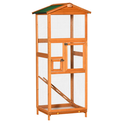 Cosy 165cm Bird Aviary Cage Two Door Fir Wood & Metal Orange & Green by Pawhut