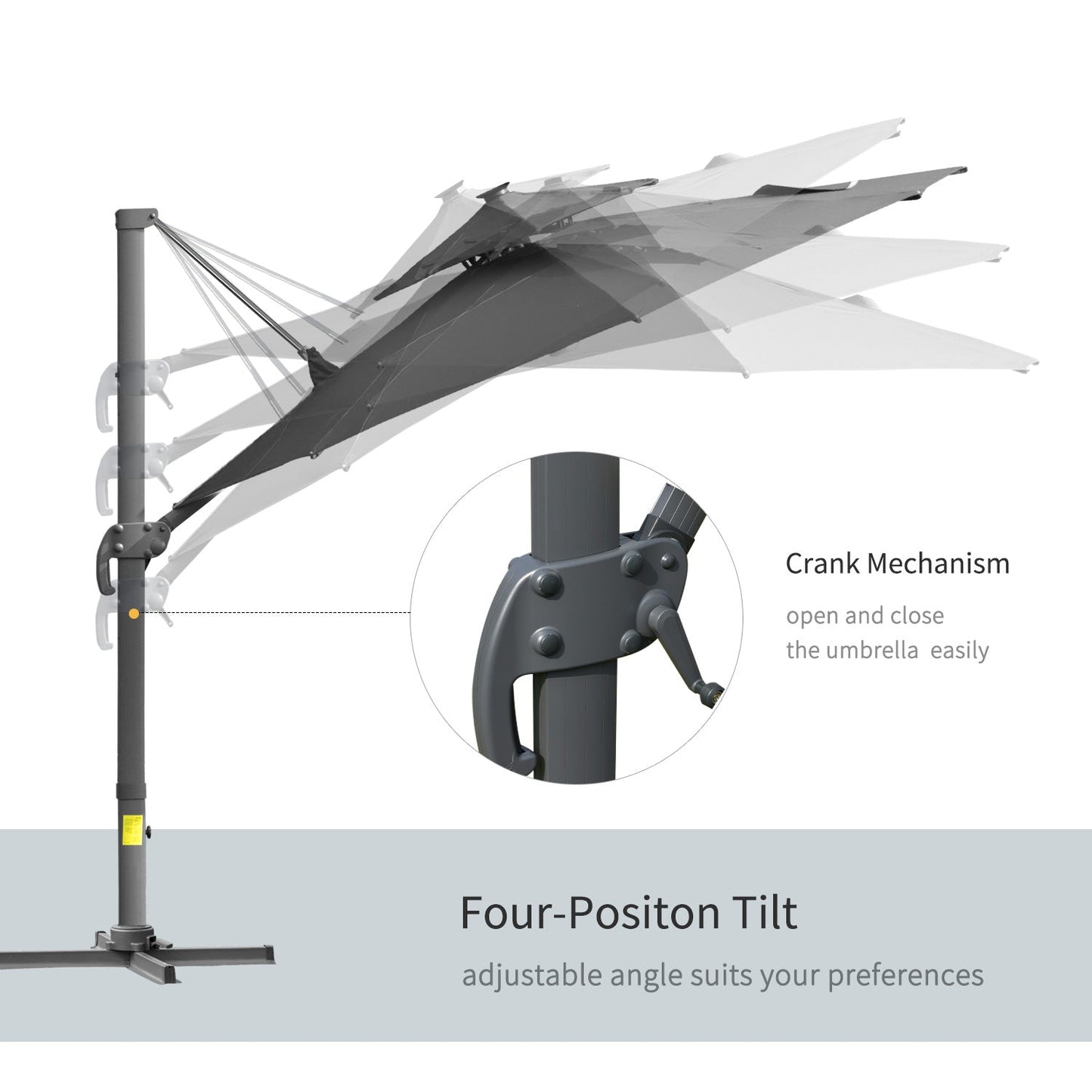 3m Cantilever Parasol w/ Solar Lights Power Bank Base 360° Spin Dark Grey