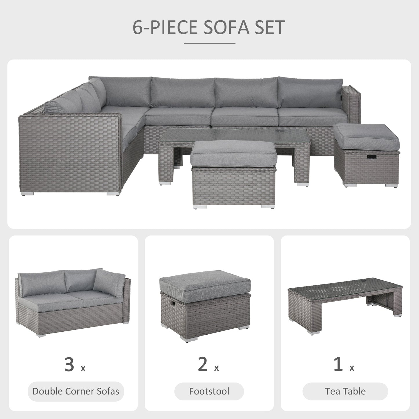 6-Piece PE Rattan Wicker Corner Sofa Set