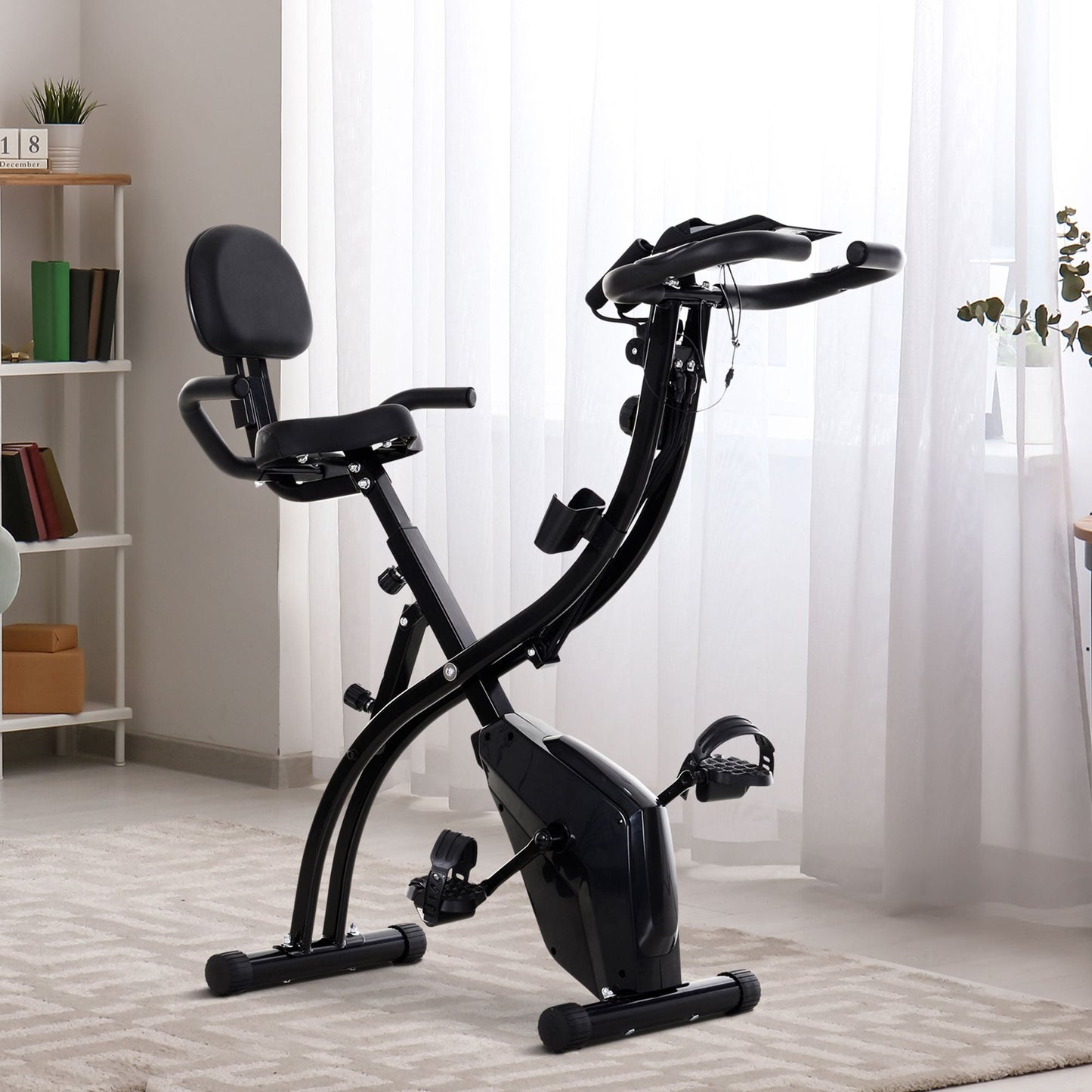 Homcom 2-in-1 Foldable Exercise Bike Recumbent Stationary Bike 8-Level Adjustable Magnetic Resistance with Pulse Sensor LCD Display