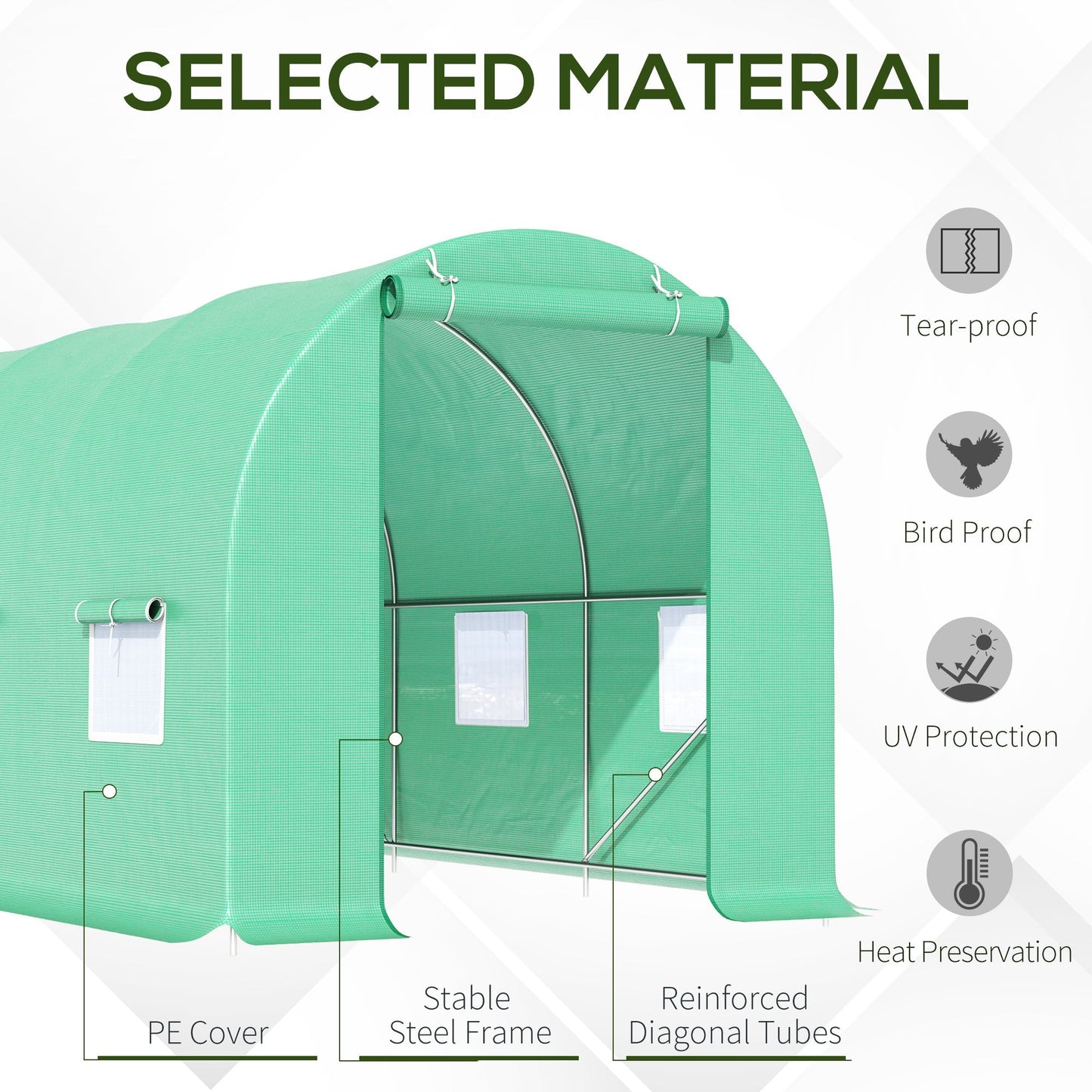 4.5m x 2m x 2m Walk-in Tunnel Greenhouse Garden Plant Growing House with Door and Ventilation Window