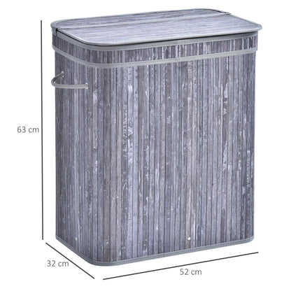 100L Two-Compartment Wooden Laundry Basket – Grey