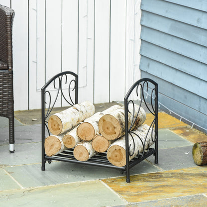 Firewood Log Rack Small Fireplace Log Holder w/ Side Scrolls Outdoor Indoor