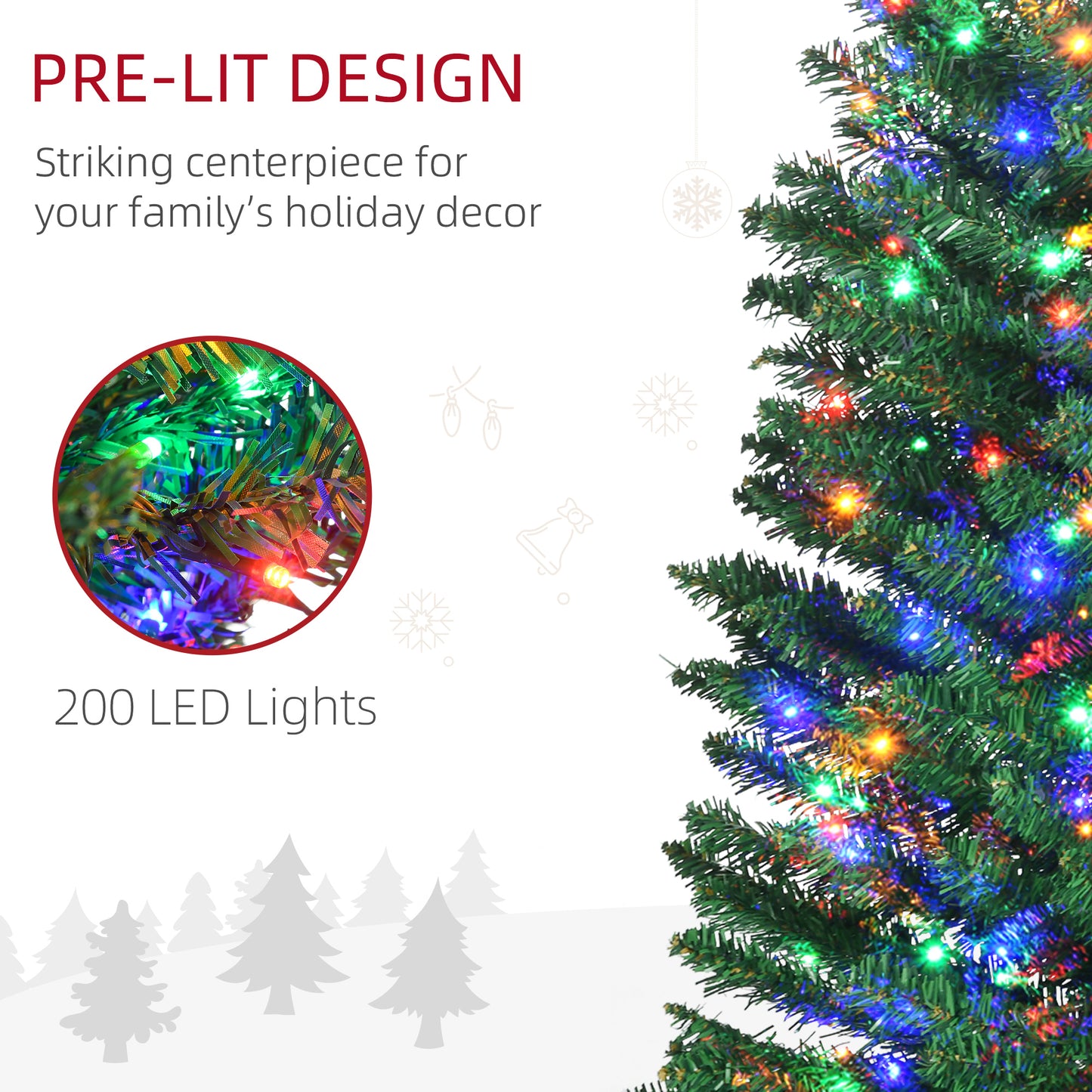 7ft Prelit Christmas Tree Artificial - with LED Lights Multicoloured 529 Tips