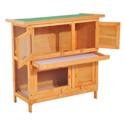 PawHut 2-Tier Wooden Rabbit Hutch Guinea Pig Hutch Duck House Double Decker Pet Cage with Sliding Tray Opening Top