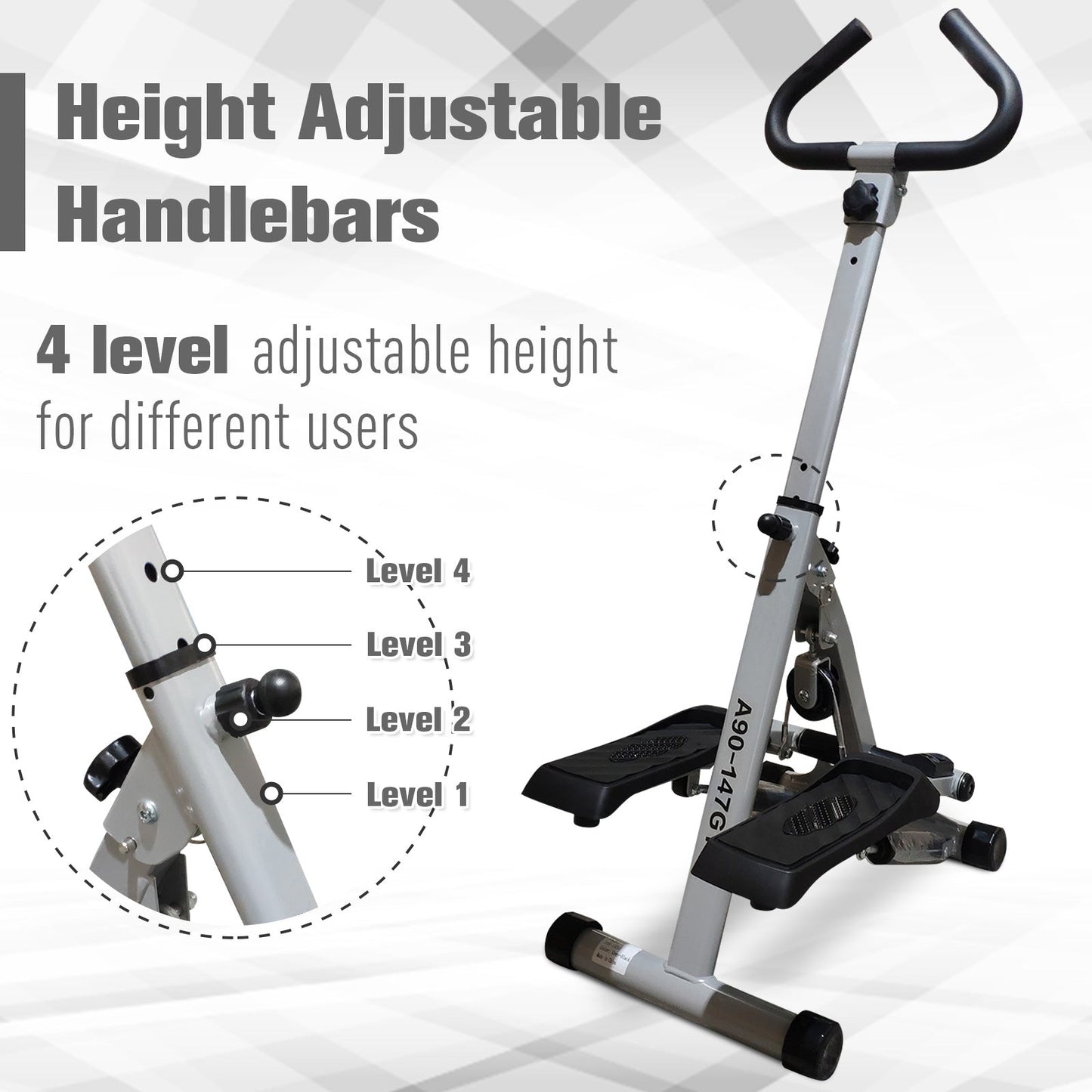 Stepper w/ Handle Hand Grip Workout Fitness Machine For Fitness Aerobic Exercise Home Gym Grey