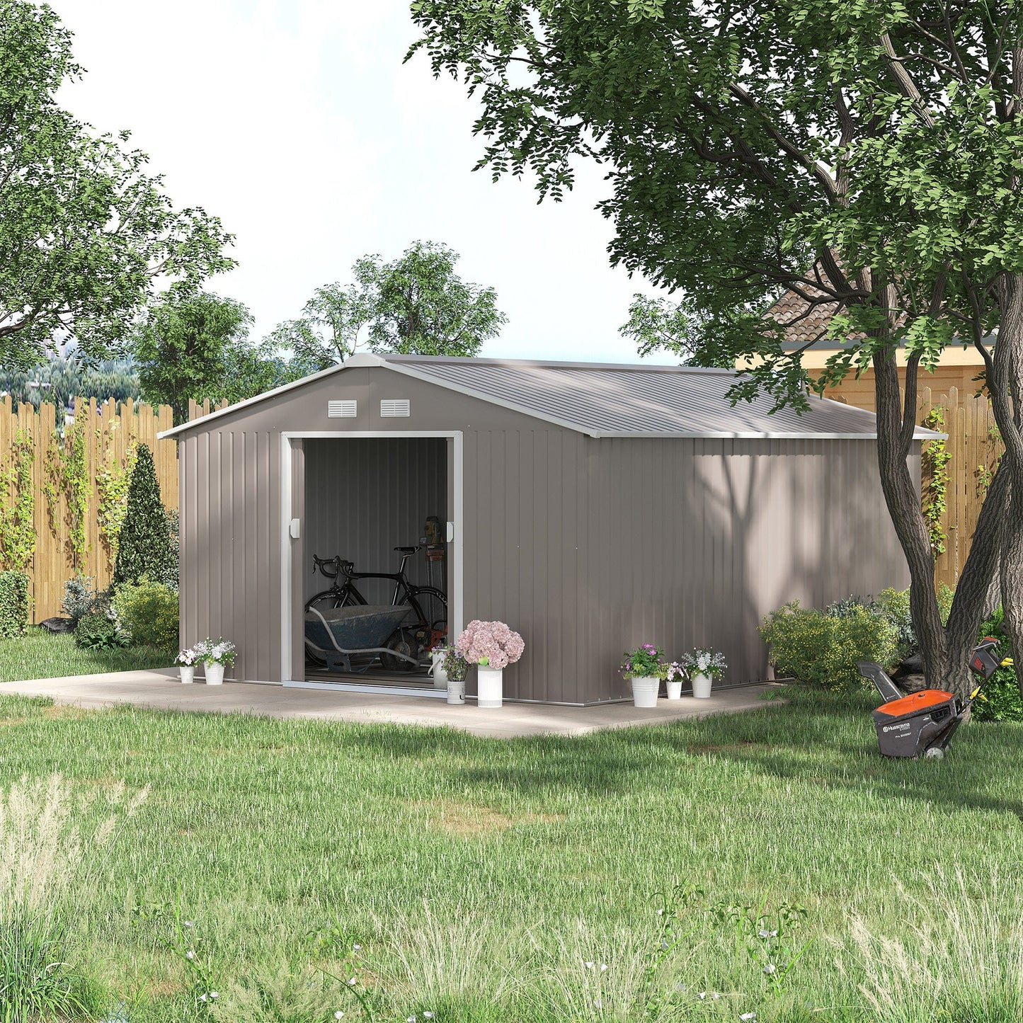 Galvanised 13 x 11' Sliding Double Door Apex Garden Shed With Ventilation Steel Light Grey by Steadfast