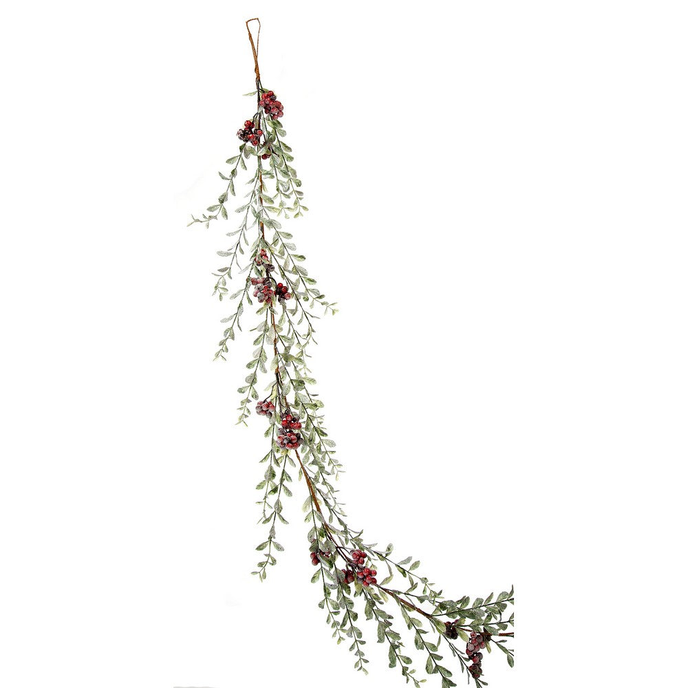 Pittosporum Garland Christmas Decoration White Frosted Green - 183cm