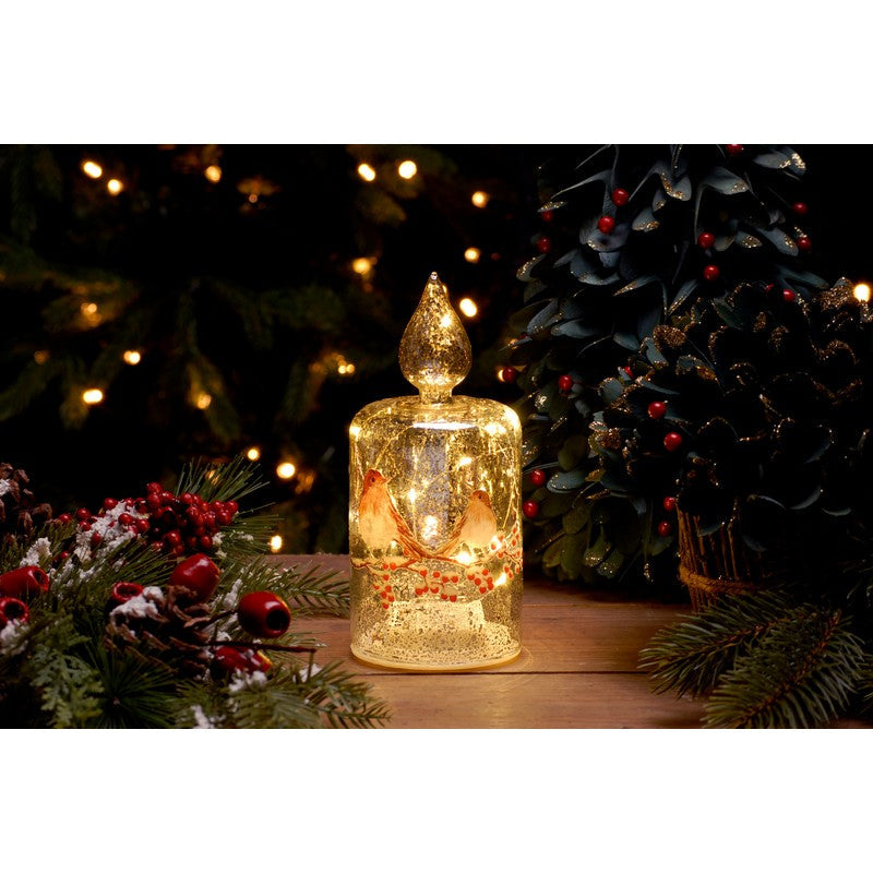 LED Christmas Clear Glass Candle With Reindeer - 26.5cm