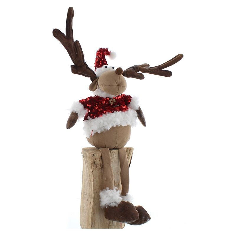 Glitter Reindeer Sitting Decoration Red & Brown 53cm