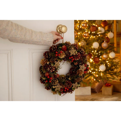 Wreath Christmas Decoration with Pinecones & Berries Pattern - 36cm