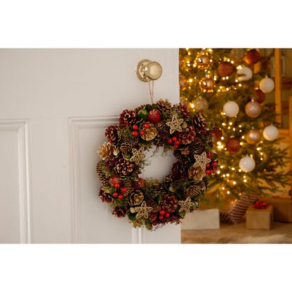 Wreath Christmas Decoration with Pinecones & Berries Pattern - 36cm