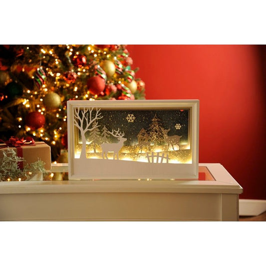 Christmas LED Christmas Wooden White Reindeer Scene - 40cm