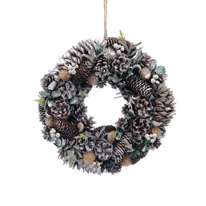 Wreath Christmas Decoration Green & White with Frosted Pattern - 36cm