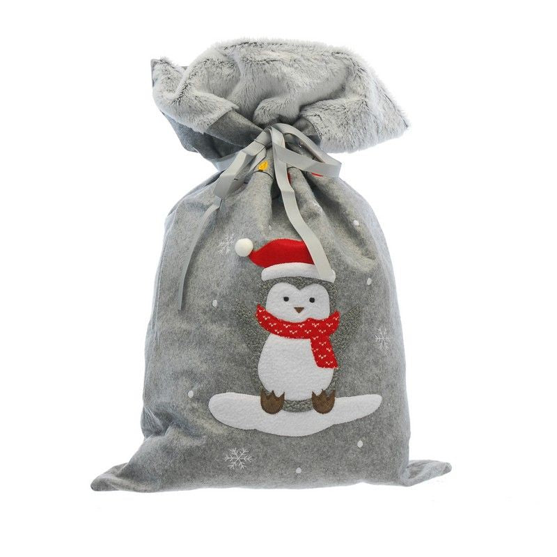 Christmas Sack Grey with Penguin Pattern - 70cm