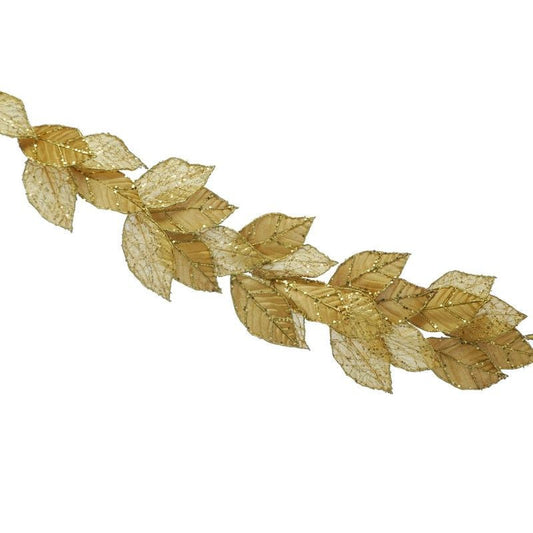 Leaf Garland Christmas Decoration Gold with Glitter Pattern - 118cm