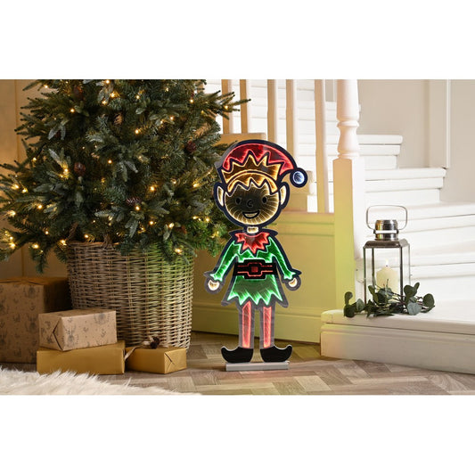 Christmas Infinity Standing Elf With Wooden Base - 74cm