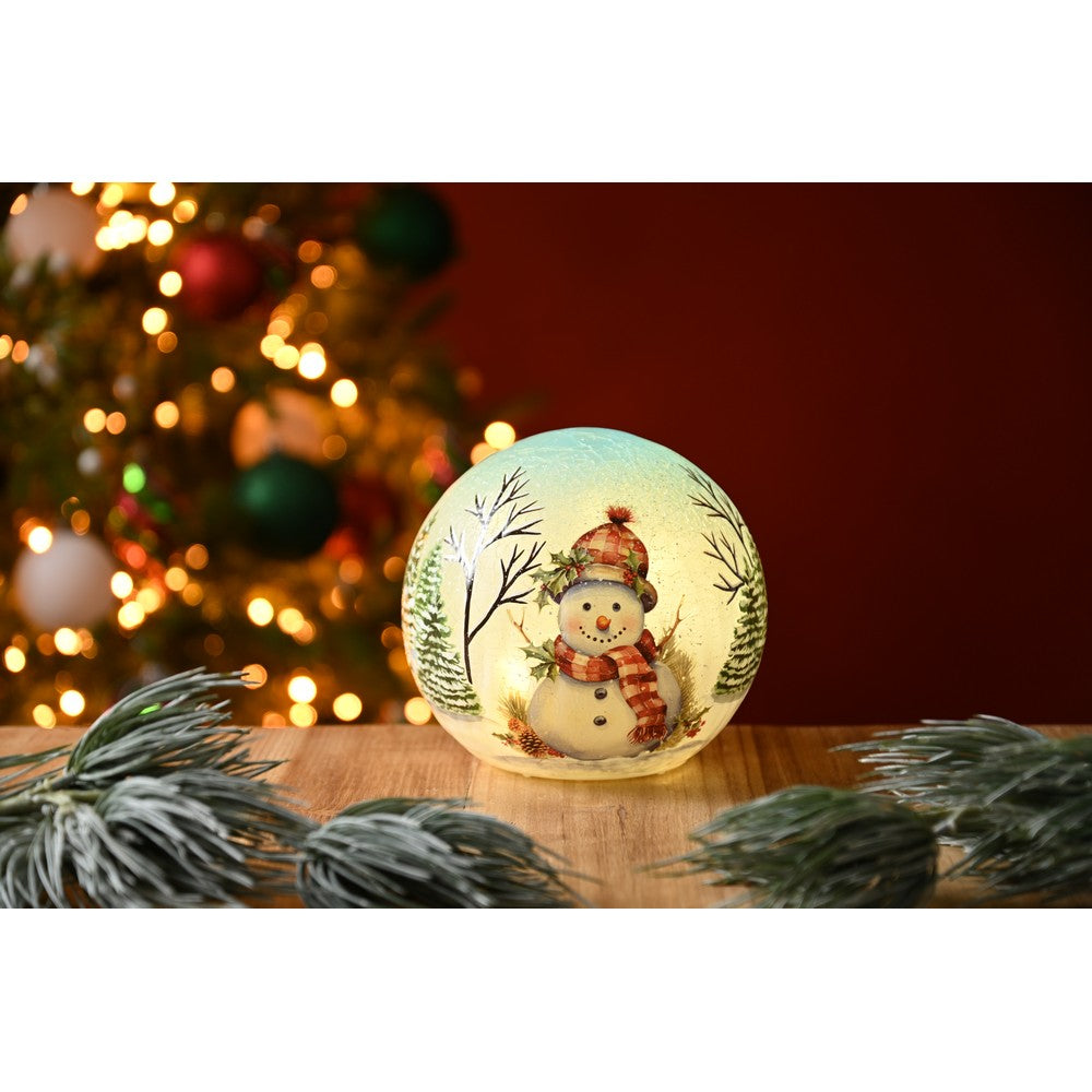 Christmas LED Christmas Holly Snowman Crackle Ball - 3.49cm