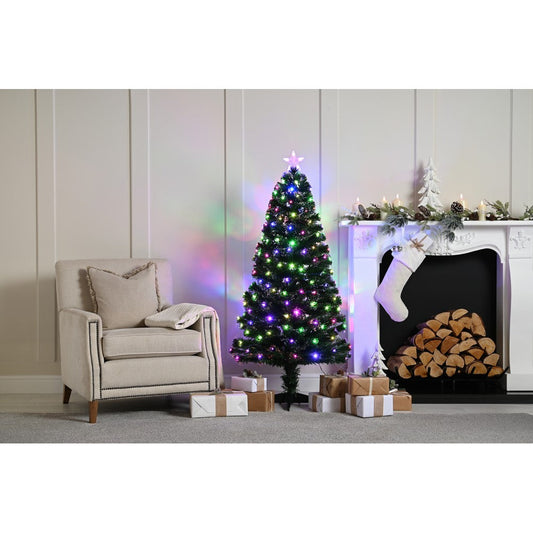 4ft Fibre Optic Christmas Tree Artificial - Dark Green Fibre Optic Multicoloured 125 Tips