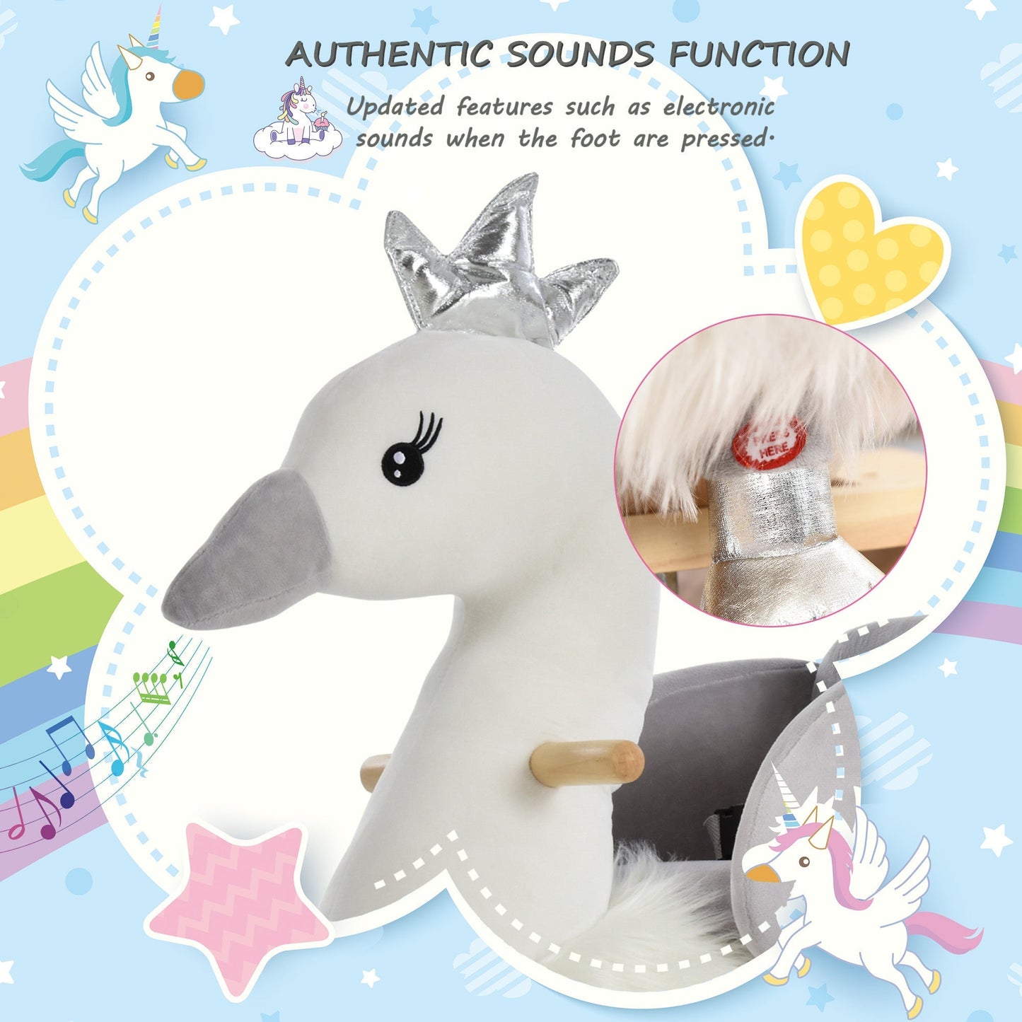 Toddlers Swan Plush Rocking Ride On w/ Sound White/Grey