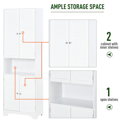 Homcom Tall Freestanding Bathroom Cabinet Retro Shutters W/ 3 Compartments Shelves Elevated Base Narrow Organiser White 60L X 30W X 182.5H cm