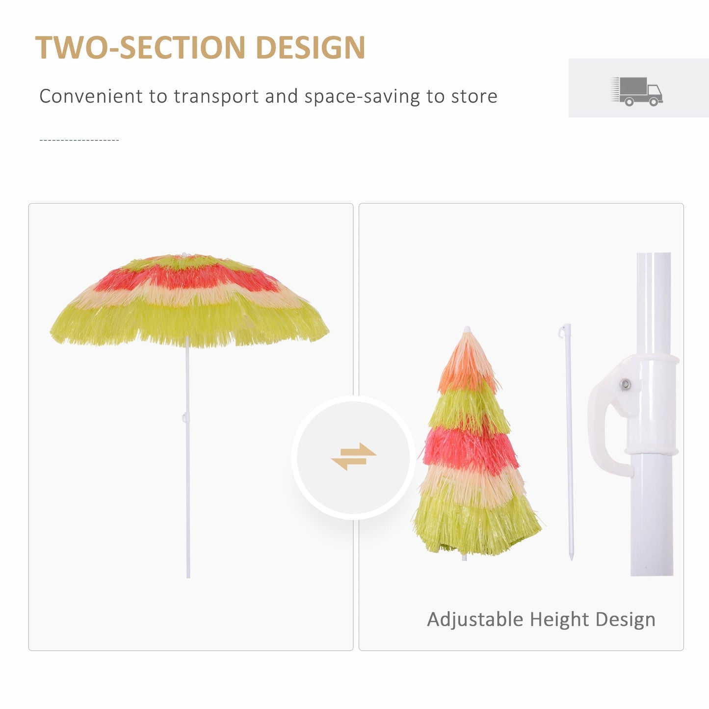 Patio Garden Hawaii Beach Sun Umbrella Sunshade Hawaiian Folding Tilting Crank Parasol Multicolor