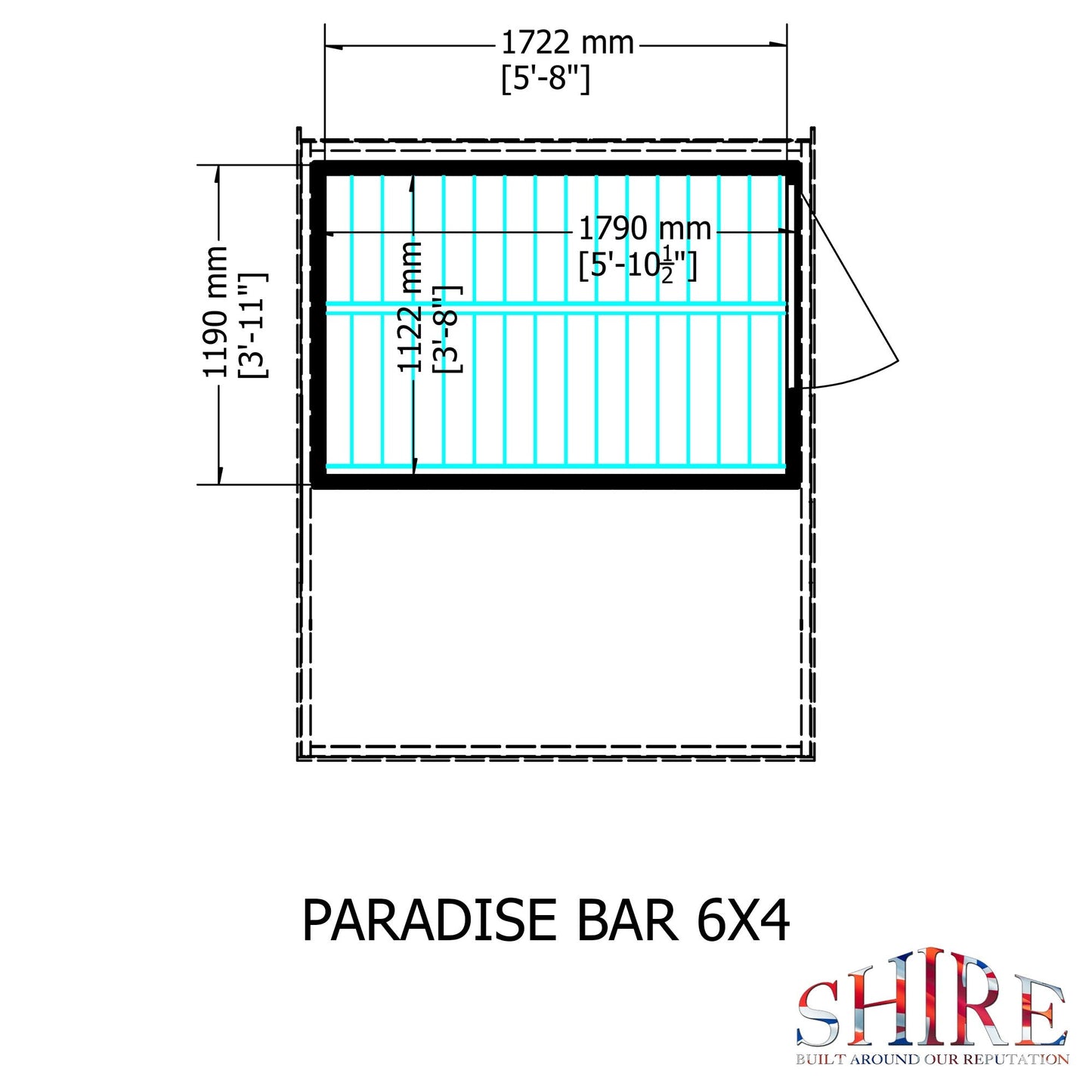 Shire Paradise 6' 3" x 7' 8" Pent Garden Bar - Premium Dip Treated Shiplap