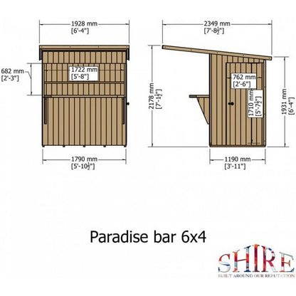 Shire Shire Paradise 6' 3" x 7' 8" Pent Garden Bar - Premium Dip Treated Shiplap