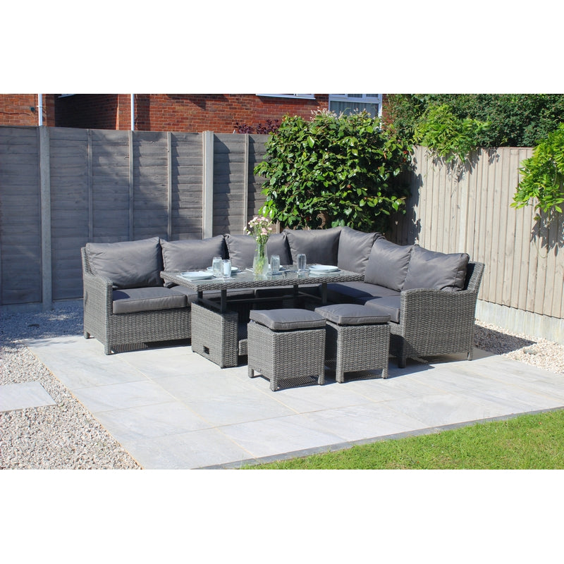 Royalcraft Paris Rattan Garden Corner Sofa by Royalcraft - 8 Seats Grey Cushions