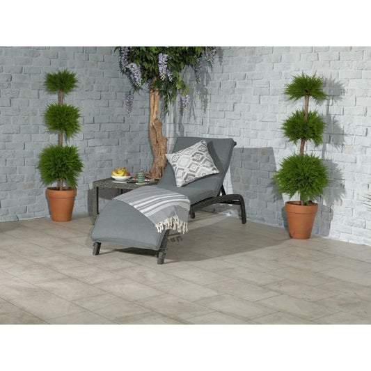 Royalcraft Paris Rattan Garden Patio Sun Lounger by Royalcraft with Grey Cushions