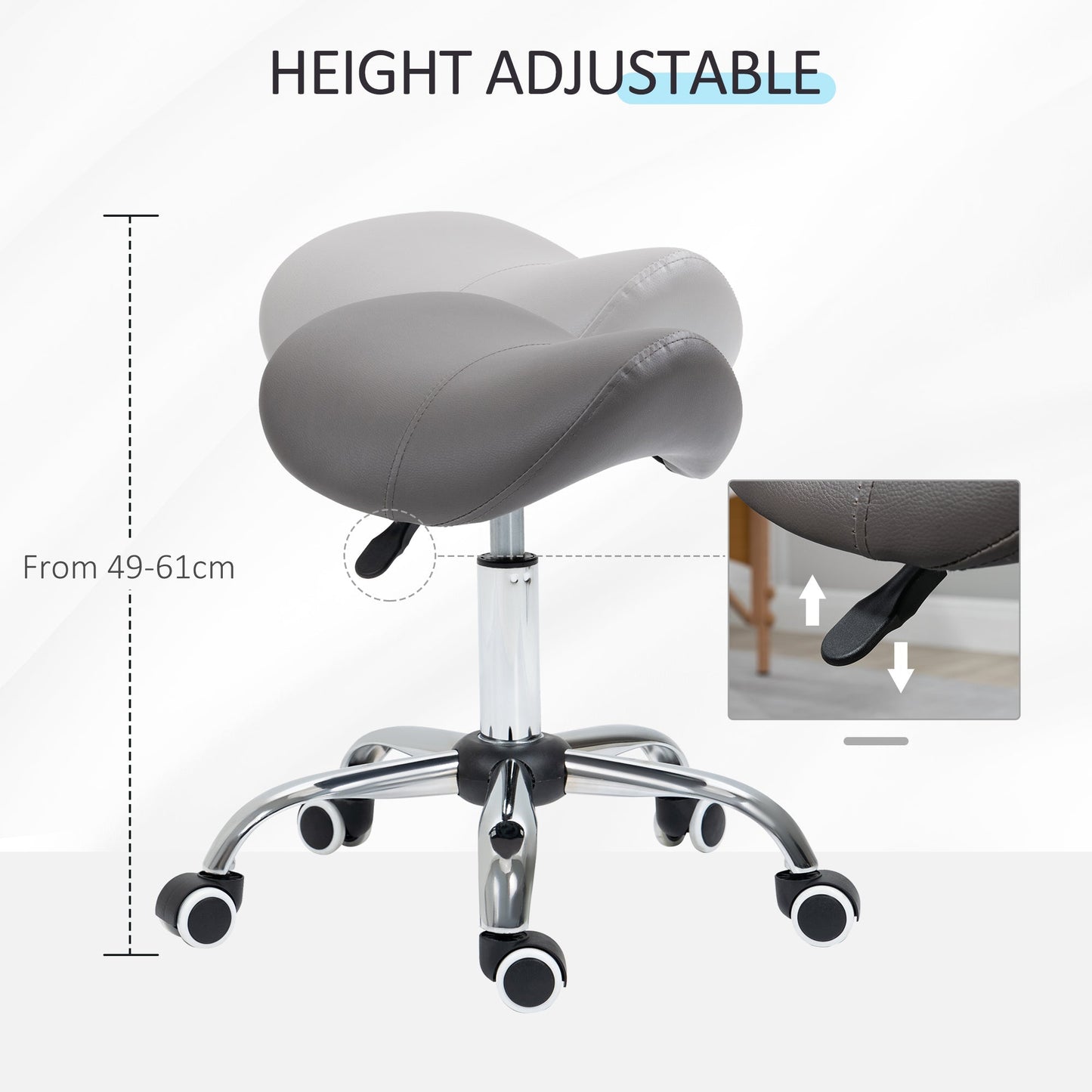 Cosmetic Stool 360° Rotate Height Adjustable Salon Massage Spa Chair Hydraulic Rolling Faux Leather Saddle Stool