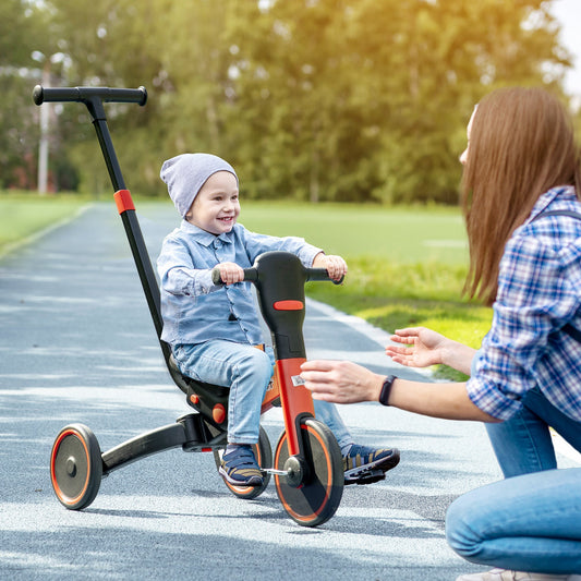 4-In-1 Tricycle For Kids Baby Trike With Adjustable Push Handle Detachable Foot Rest For 18-60 Months Red