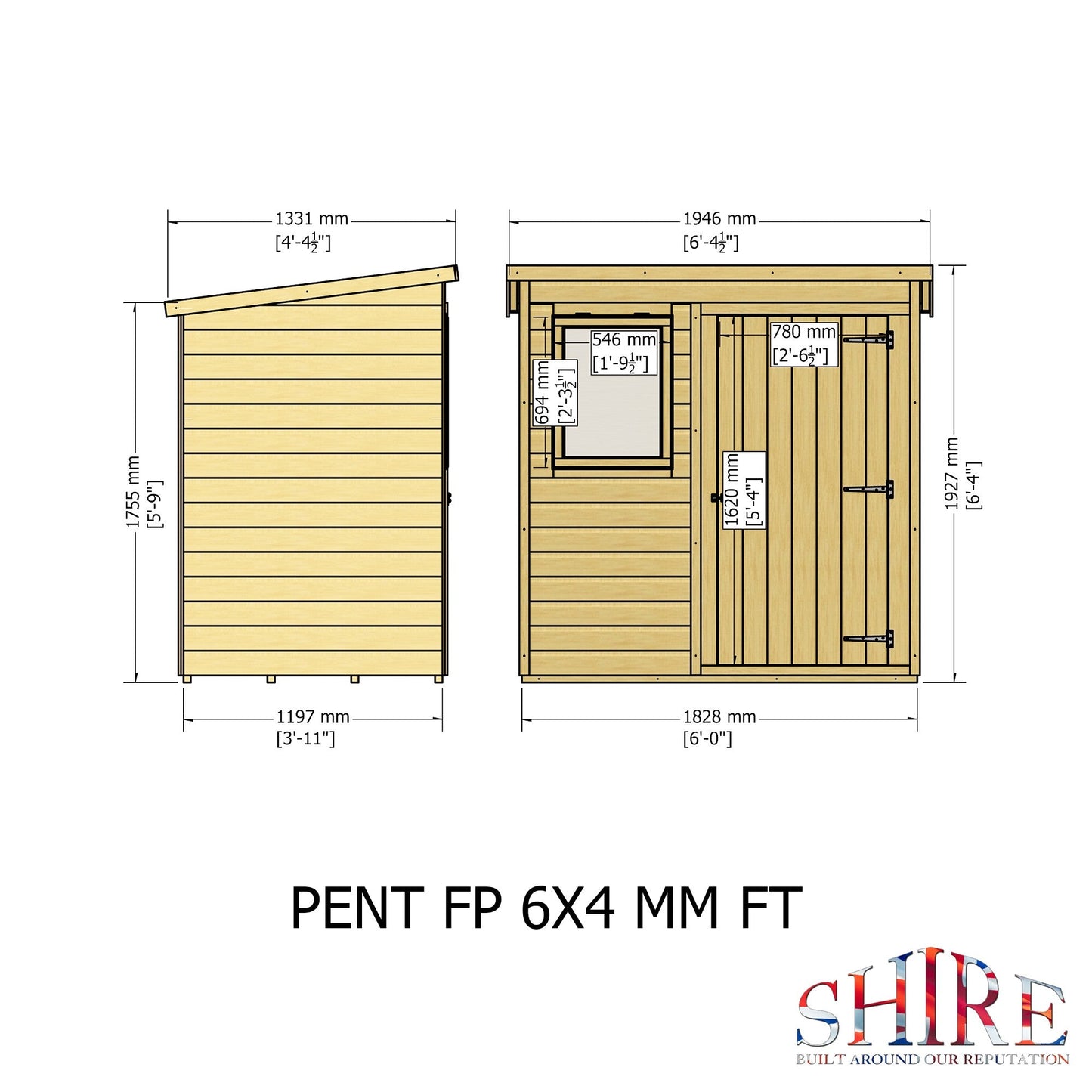 Shire Hampshire 6' 5" x 4' 5" Pent Shed - Premium Dip Treated Shiplap