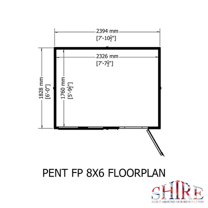 Shire Hampshire 7' 10" x 6' Pent Shed - Premium Dip Treated Shiplap