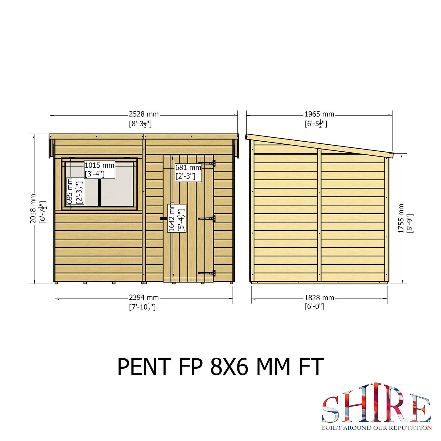 Shire Hampshire 7' 10" x 6' Pent Shed - Premium Dip Treated Shiplap