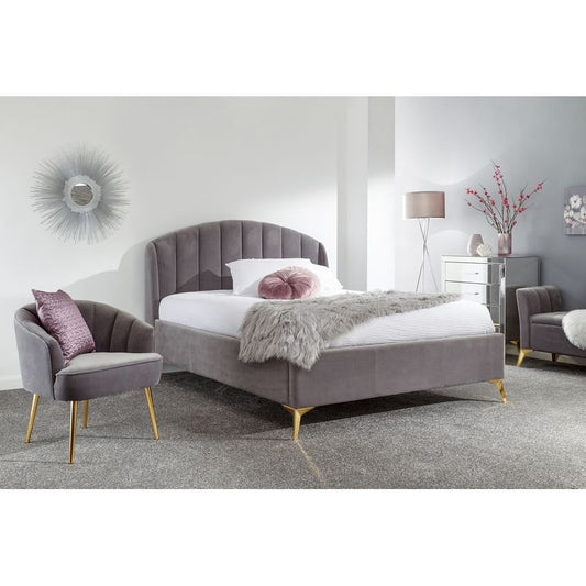 GFW Pettine Double Ottoman Bed Wood & Fabric Grey 5 x 7ft