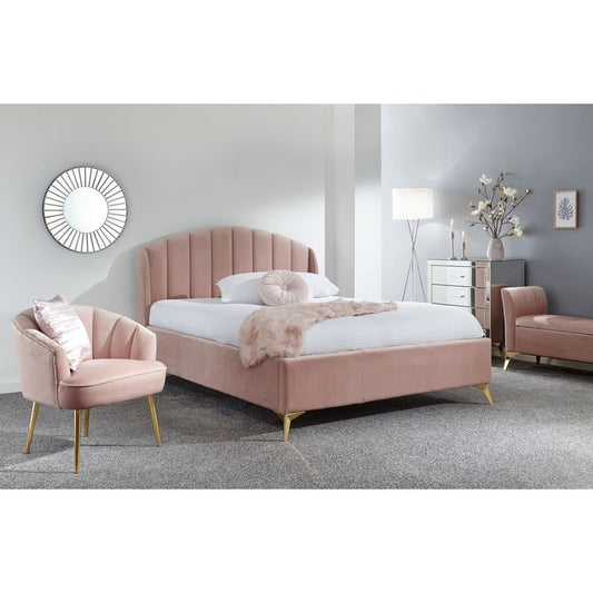 GFW Pettine Double Ottoman Bed Wood & Fabric Pink 5 x 7ft