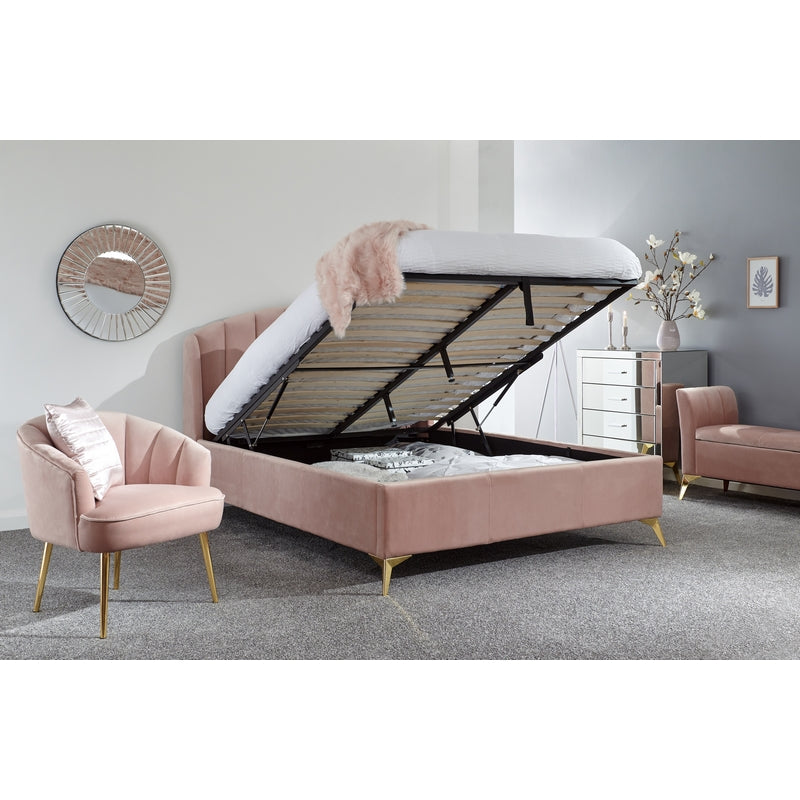 GFW Pettine Double Ottoman Bed Wood & Fabric Pink 5 x 7ft