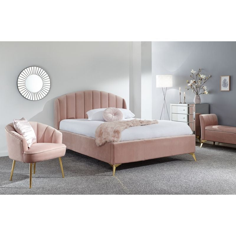 GFW Pettine King Size Ottoman Bed Wood & Fabric Pink 5 x 7ft