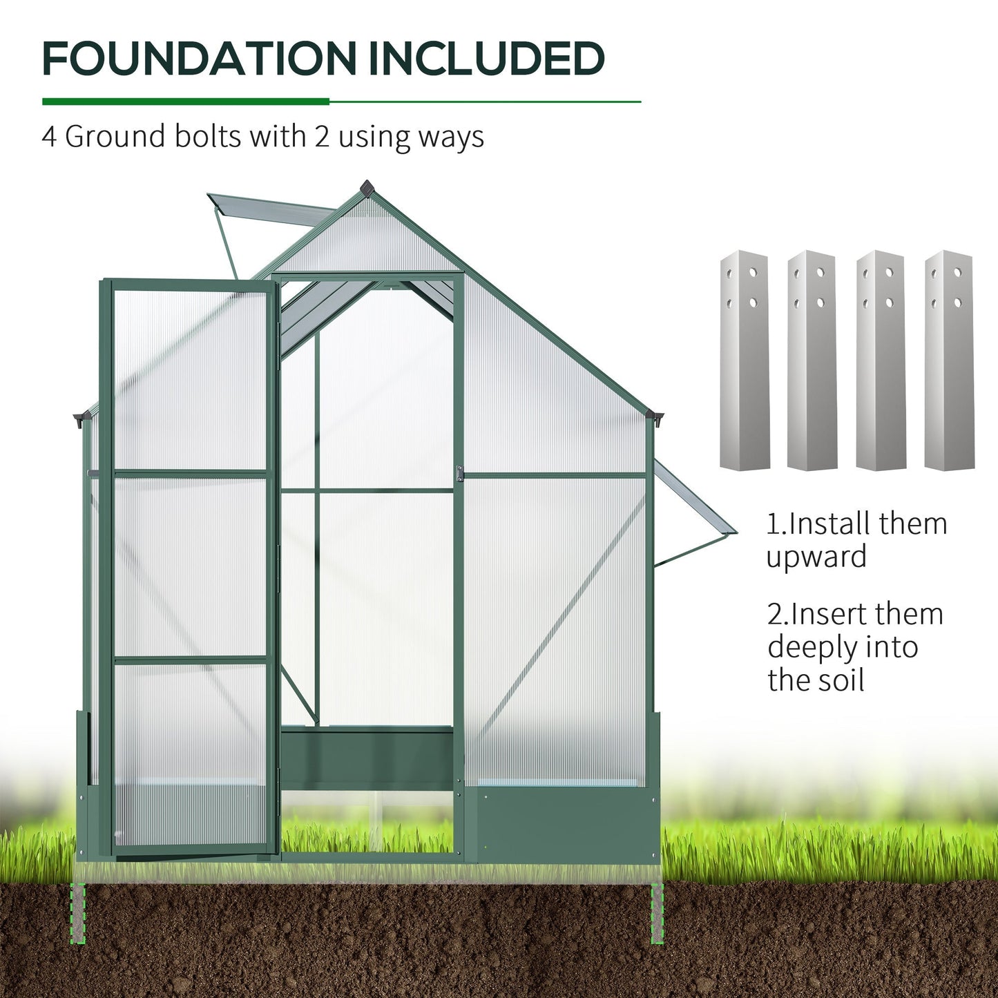 Garden Walk-in Aluminium Greenhouse Polycarbonate with Plant Bed